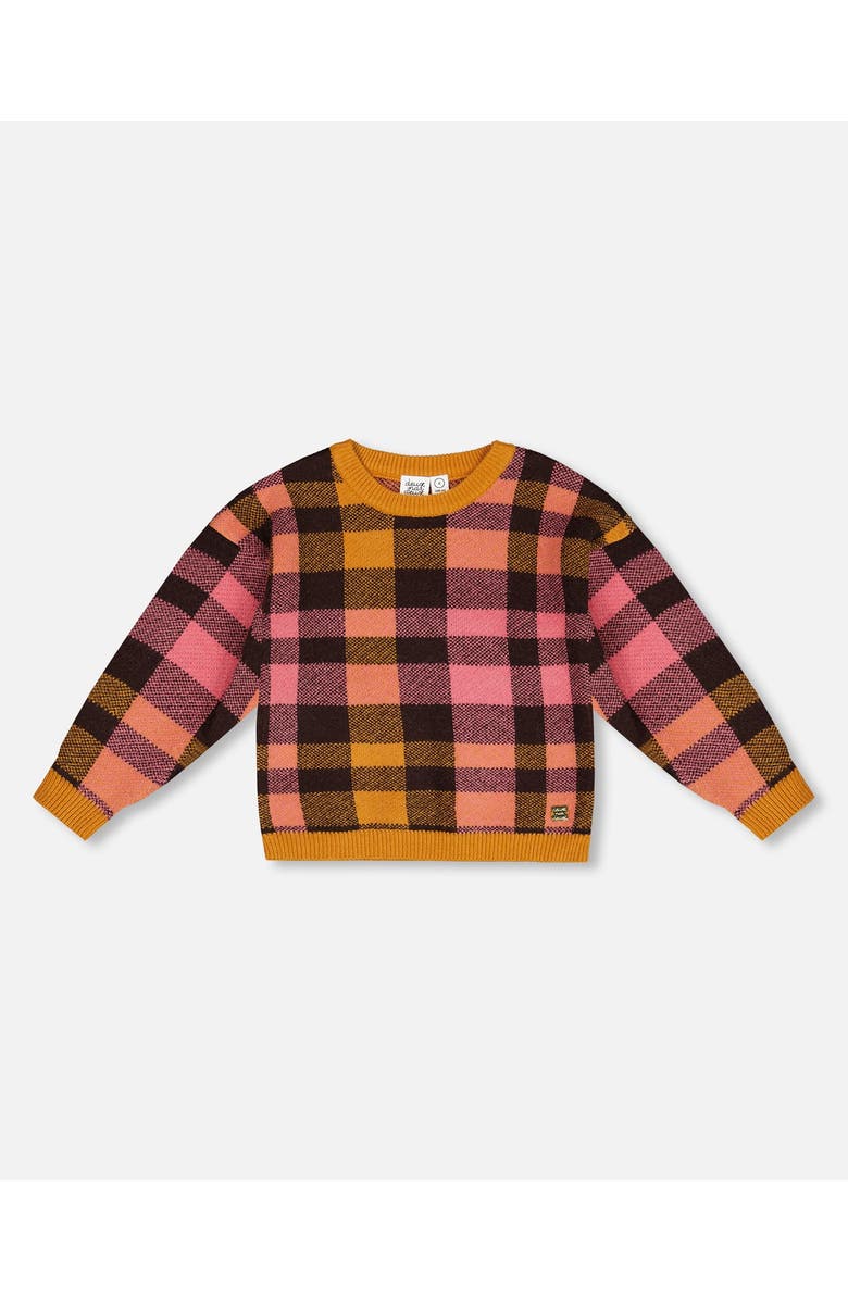 Deux par Deux Girl's Knit Top Plaid Magenta And Brown, Main, color, 