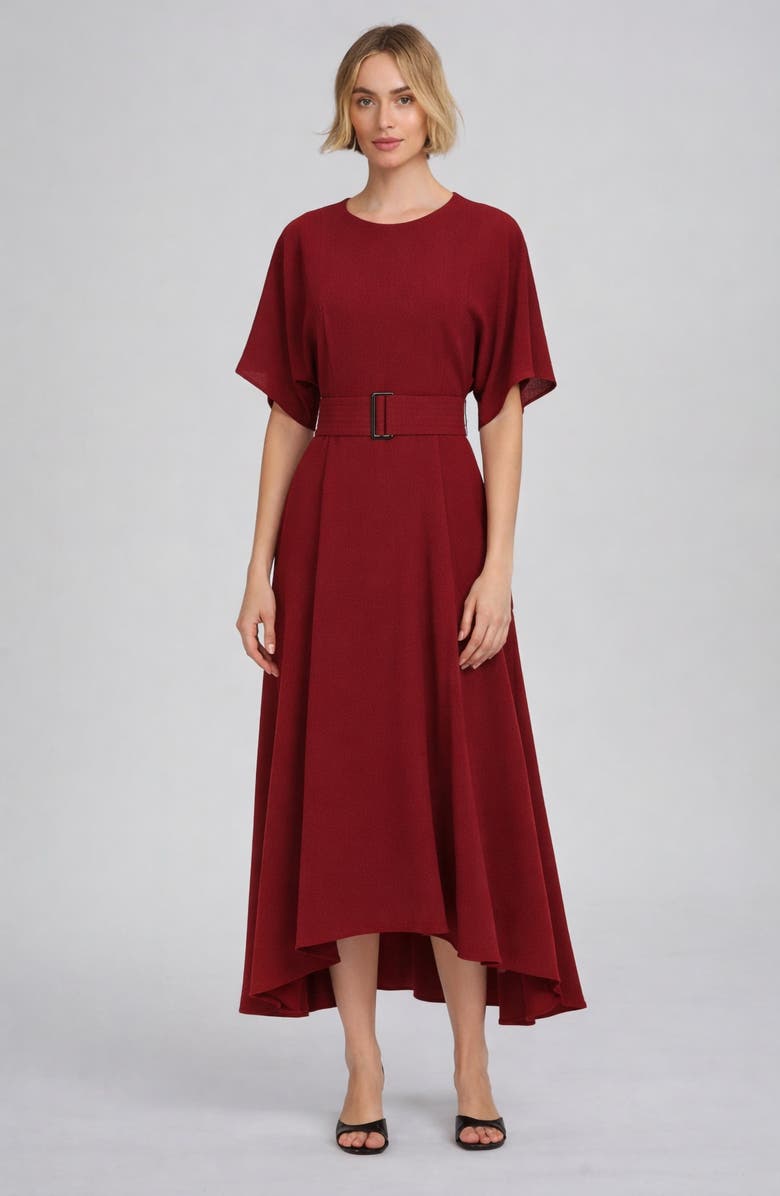 ELLE Collection Belted Midi Dress, Main, color, Wine