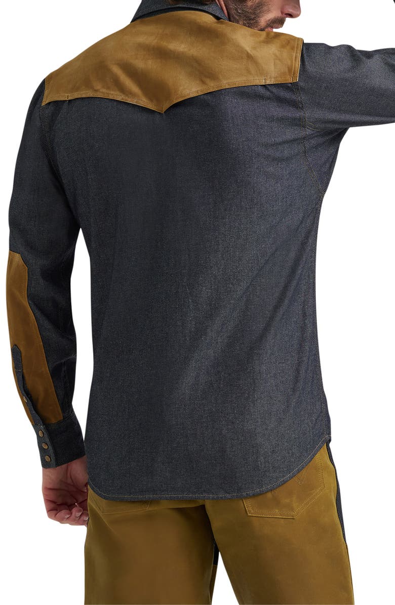 Wrangler Filson x Wrangler Two-Tone Denim Western Snap-Up Shirt, Alternate, color, Indigo
