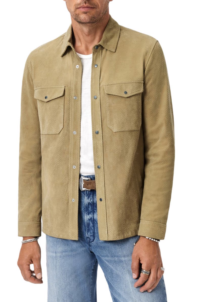 John Varvatos Jonah Herringbone Pattern Leather Overshirt, Alternate, color, Dark Tan