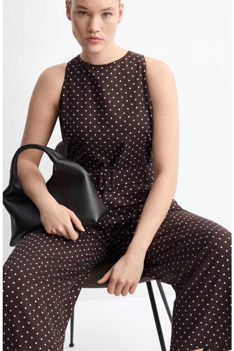 Polka Dot Sleeveless Wide Leg Jumpsuit, Alternate, color, CHOCOLATE