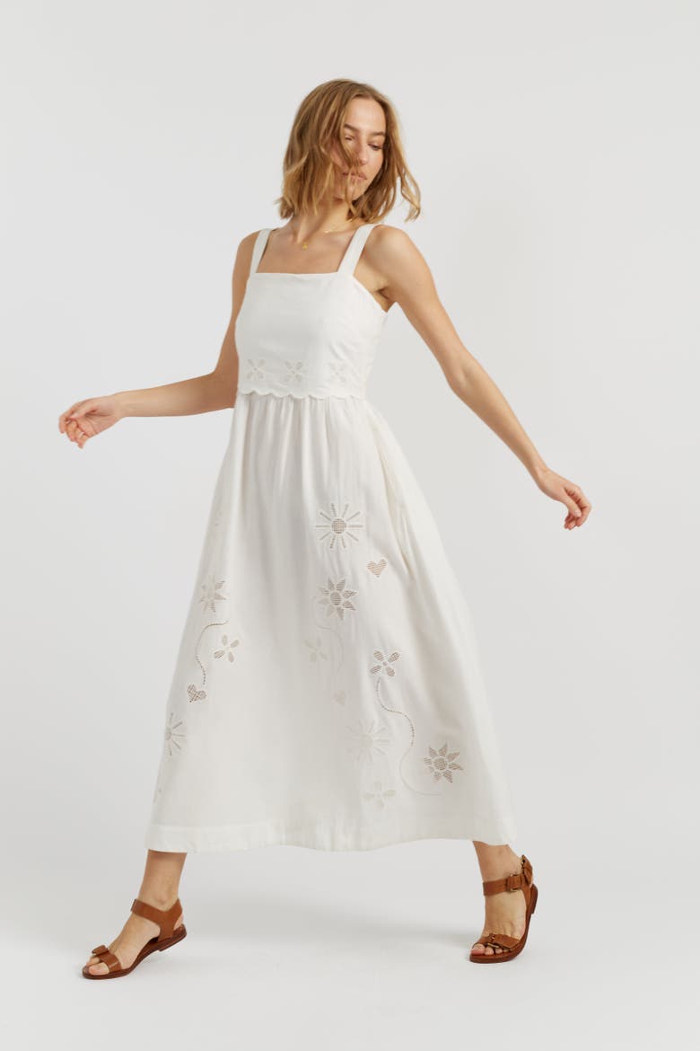 Sienna Linen-Blend Broderie Summer Dress, Main, color, Cream