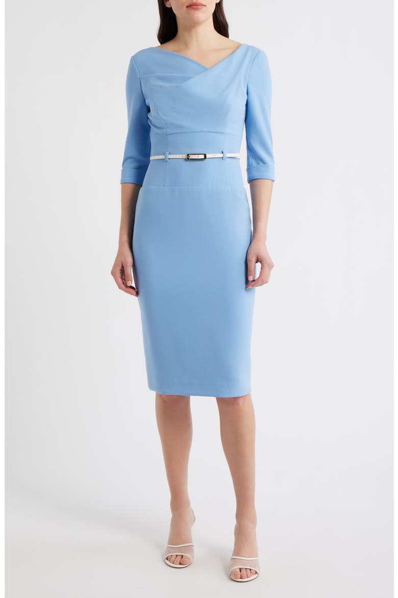 Belted Drape Neck Sheath Dress, Main, color, MINERAL