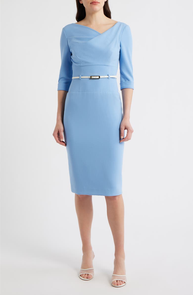 Black Halo Belted Drape Neck Sheath Dress, Main, color, Mineral