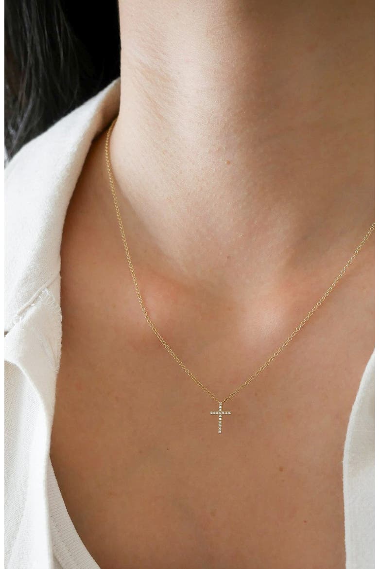 Diamond Cross Pendant Necklace, Alternate, color, YELLOW GOLD