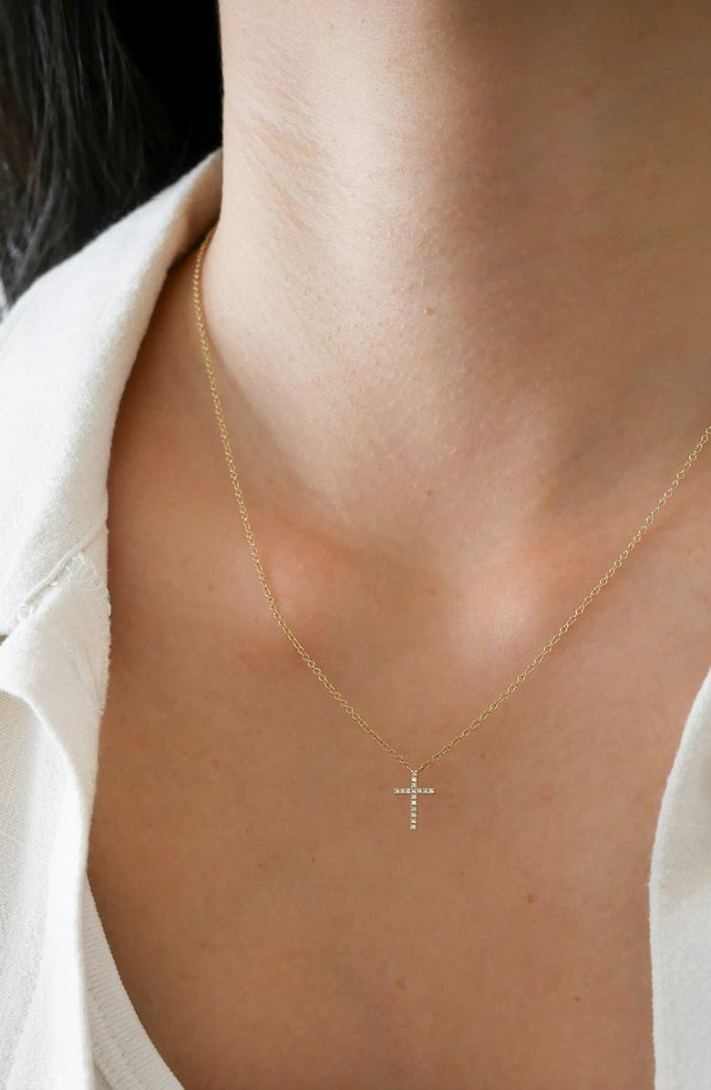 EF Collection Diamond Cross Pendant Necklace, Alternate, color, Yellow Gold