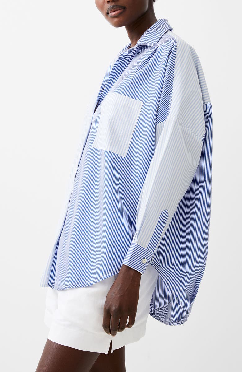 French Connection Mixed Stripe Popover Shirt, Alternate, color, Light Linen Navy