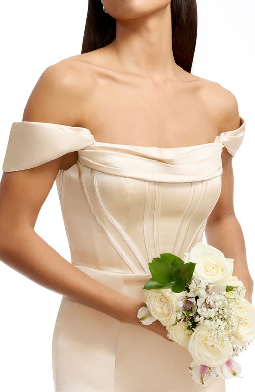 Dress The Population Melania Off The Shoulder Satin Gown