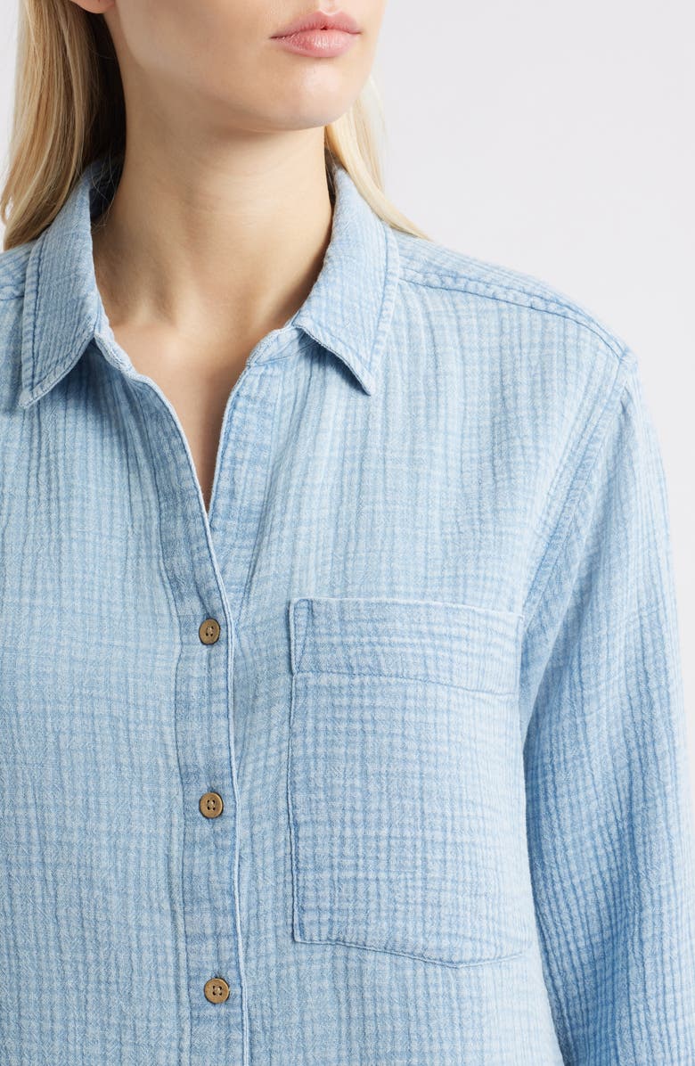 beachlunchlounge Connie Cotton Gauze Button-Up Shirt, Alternate, color, Blue Acid Wash