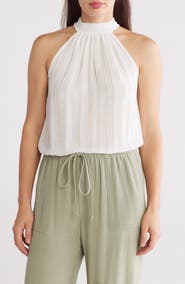 Renee C Sheer Texture Halter Neck Top