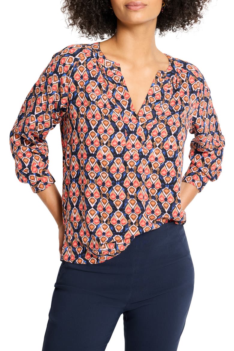 Harvest Ikat V-Neck Top, Main, color, RED MULTI