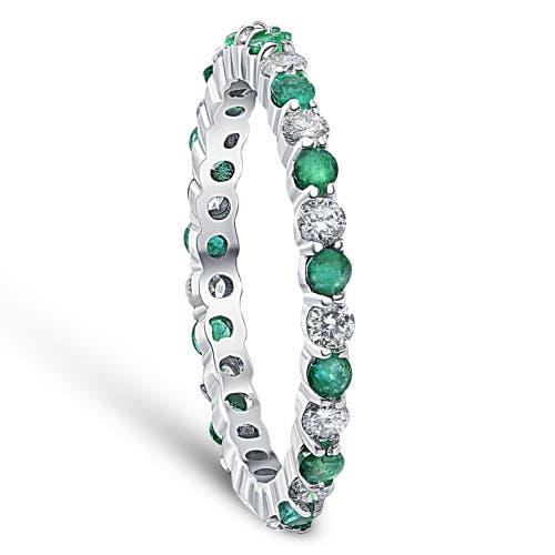 Bliss Diamond 1 Cttw Emerald & Diamond Wedding Eternity Stackable Ring 10k Gold In Gold