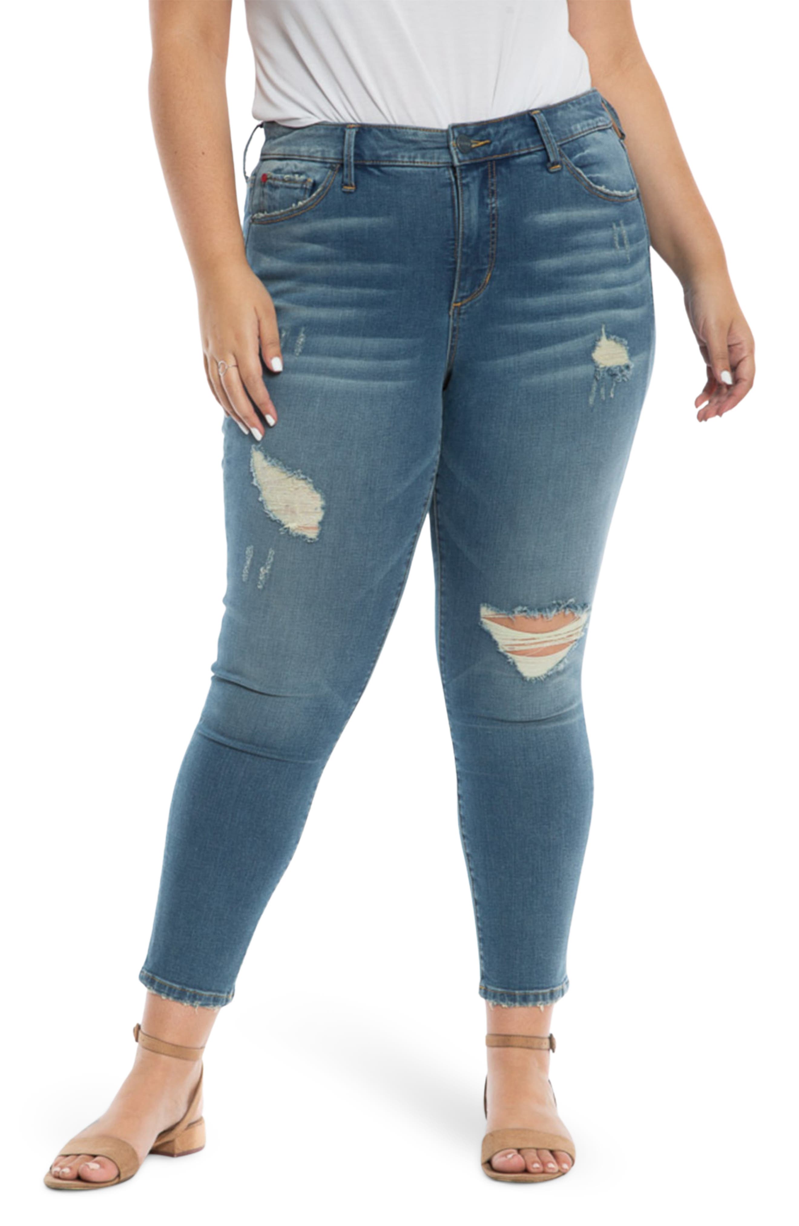 SLINK Jeans Ripped High Waist Ankle Skinny Jeans in Ariah 
