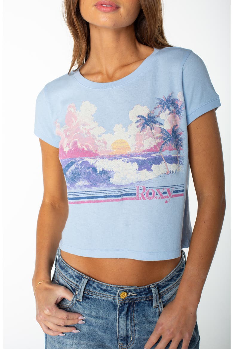 Salt Sunrise Graphic Cotton Crop T-Shirt, Main, color, CERULEAN