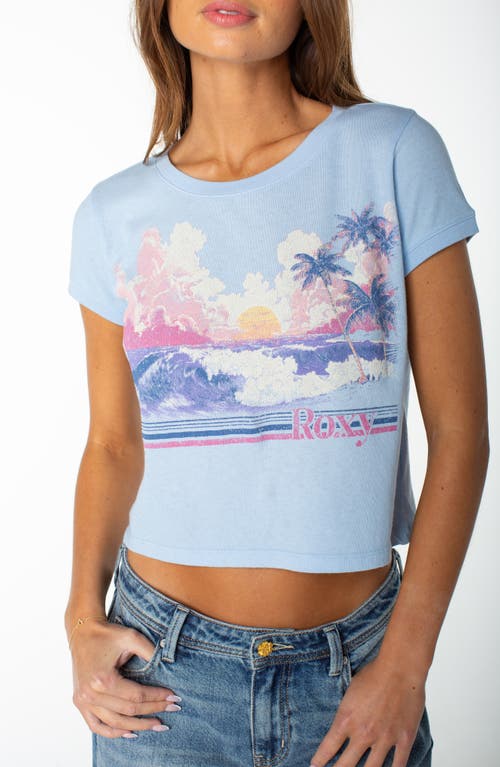 Roxy Salt Sunrise Graphic Cotton Crop T-Shirt in Cerulean at Nordstrom, Size X-Small