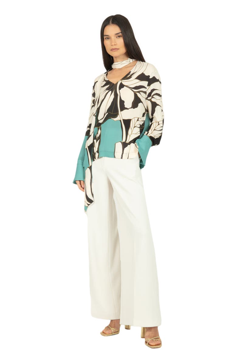 SECRET MISSION Chiara Blouse, Alternate, color, Cyan Green Abstract Floral