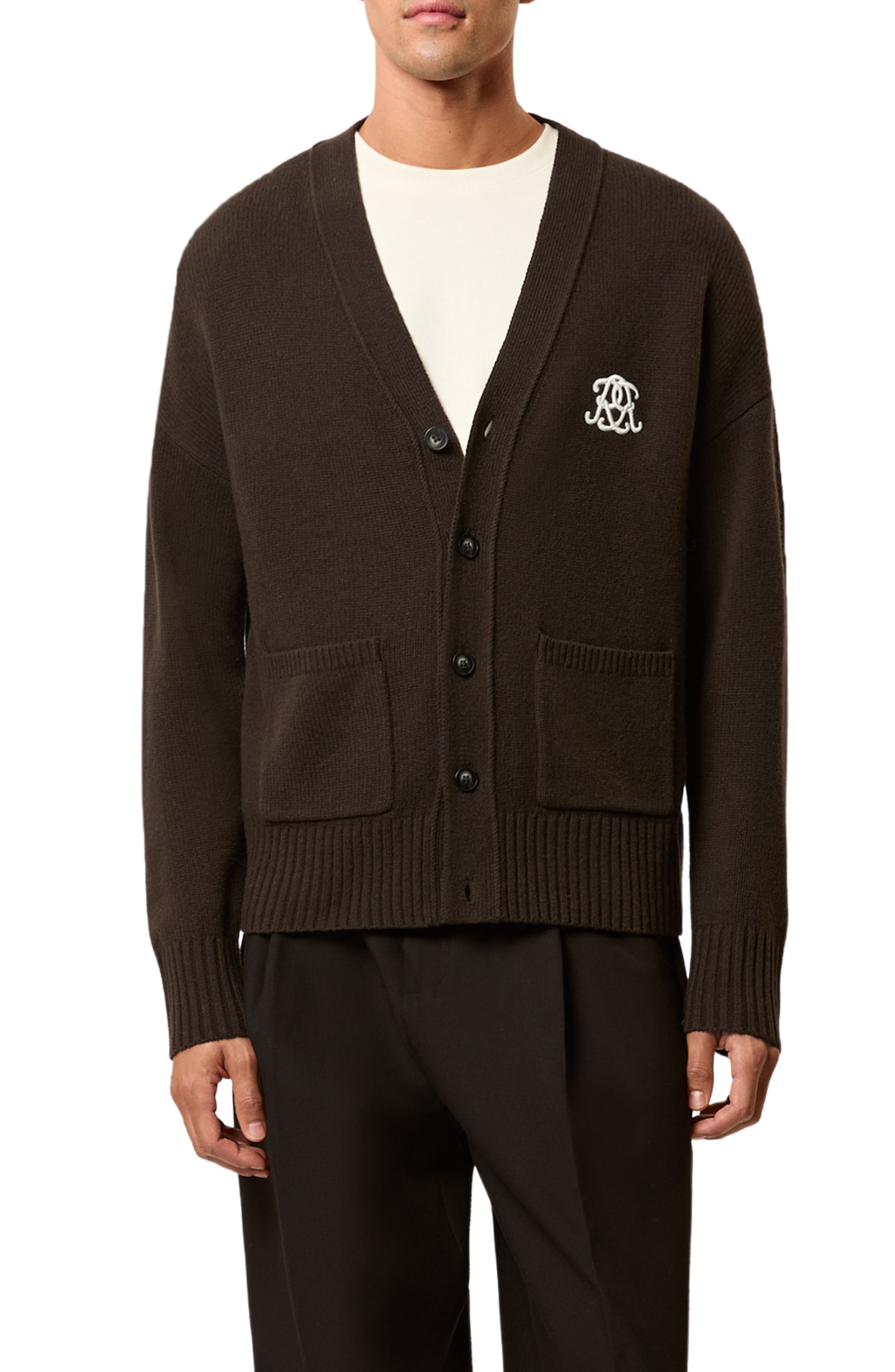 Reiss Morris Embroidered Wool Cardigan