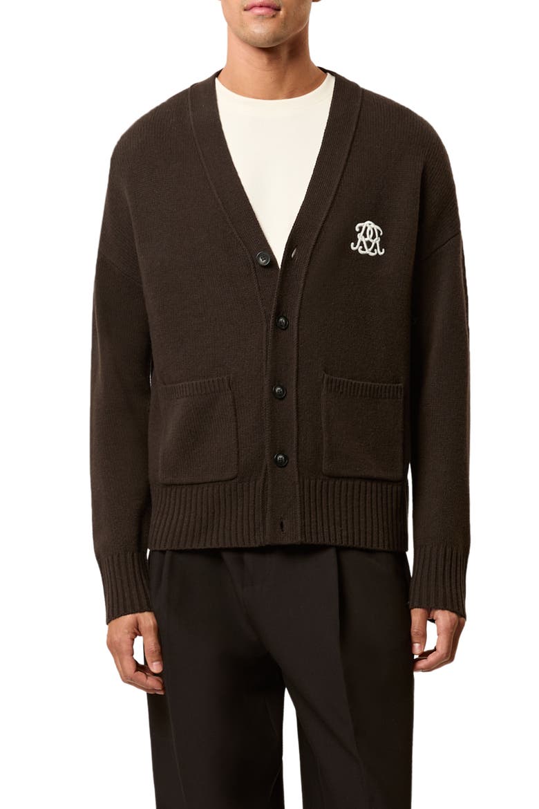 Morris Embroidered Wool Cardigan, Main, color, BROWN