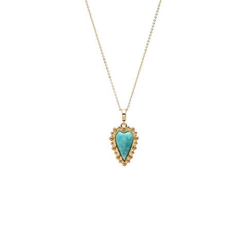 Natural Stone Elongated Heart Beaded Necklace