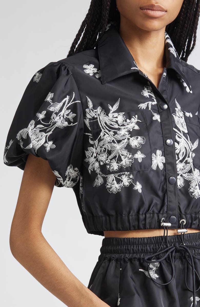 Cinq à Sept Wildflower Whimsy Crop Satin Button-Up Shirt, Alternate, color, Black/ Ivory