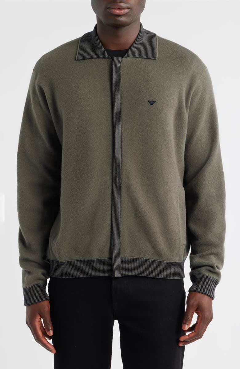 Emporio Armani Wool Zip Cardigan, Alternate, color, Grey
