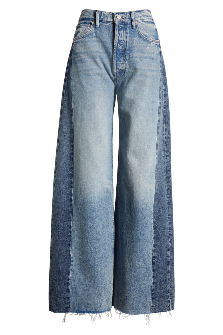Pipe Dream Button Sneak High Waist Fray Hem Wide Leg Jeans, Alternate, color, BLINDED BY THE DARK