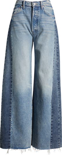 Pipe Dream Button Sneak High Waist Fray Hem Wide Leg Jeans