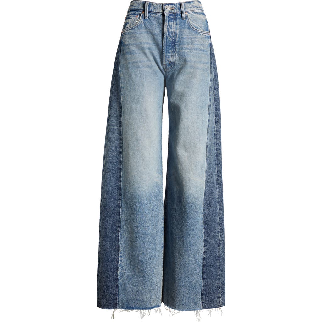 Mother Pipe Dream Button Sneak High Waist Fray Hem Wide Leg Jeans In Blue