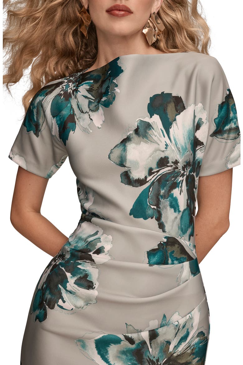 Floral Pleated Scuba Sheath Midi Dress, Alternate, color, WEATHERD S