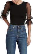 Marcella Bellerose Mixed Media Mesh Sleeve Bodysuit