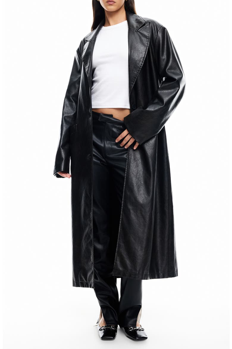 Olsen Faux Leather Trench Coat, Main, color, WASHED ONYX