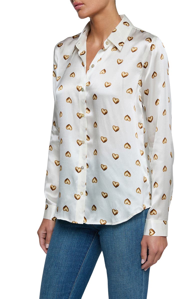 L'AGENCE Tyler Heart Print Silk Button-Up Shirt, Alternate, color,