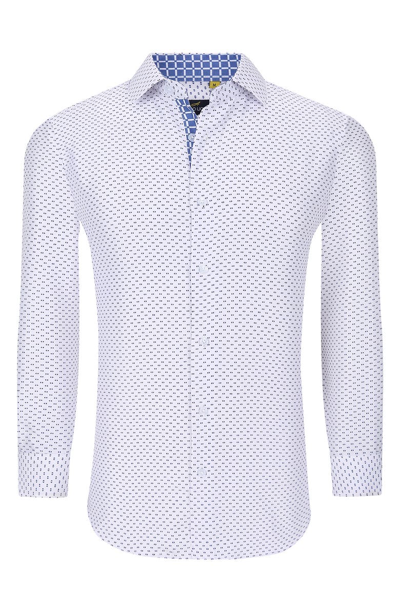 Azaro Uomo Slim Fit Geometric Print Performance Button-Up Shirt, Alternate, color, Blue