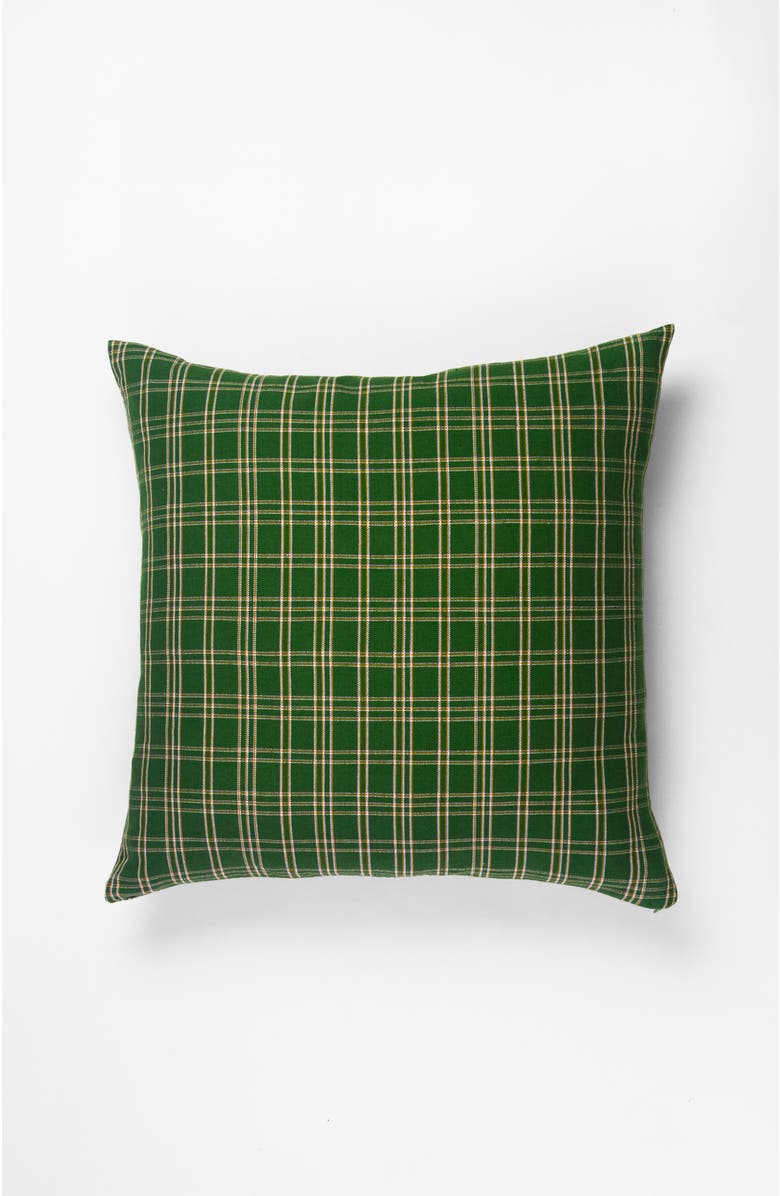 Archive New York Chiapas Forest Green Plaid Handwoven Cotton Throw Pillow, Main, color, Forest Green Plaid