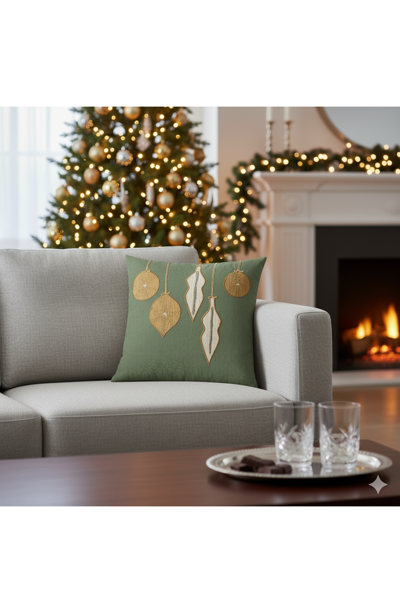 Elaine Smith Ornaments Hand Appliqued Indoor & Outdoor Woven Accent Holiday Pillow, Alternate, color, Fern