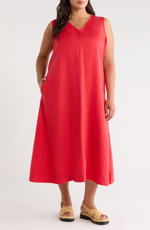 Sleeveless Linen Dress (Plus)