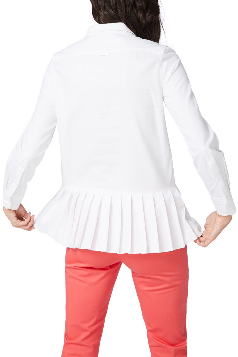Pleated Peplum Cotton Blend Shirt, Alternate, color, ULTRA WHITE