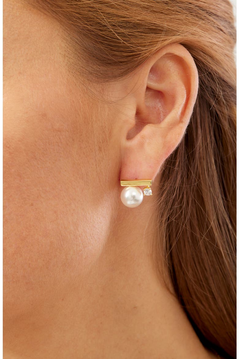 14k Gold Plated Cultured Pearl and Cubic Zirconia Pendant Necklace and Earrings Set, Alternate, color, YELLOW