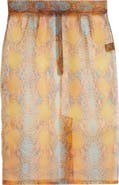 LaQuan Smith Shimmer Snakeskin Print Sheer Pencil Skirt