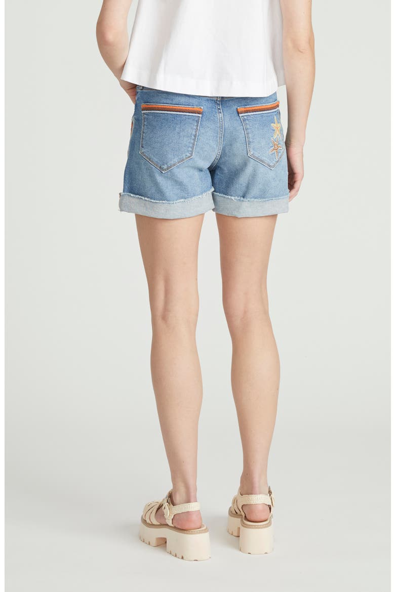Frannie Seaside Stars Embroidered Cuffed Denim Shorts, Alternate, color, MEDIUM WASH