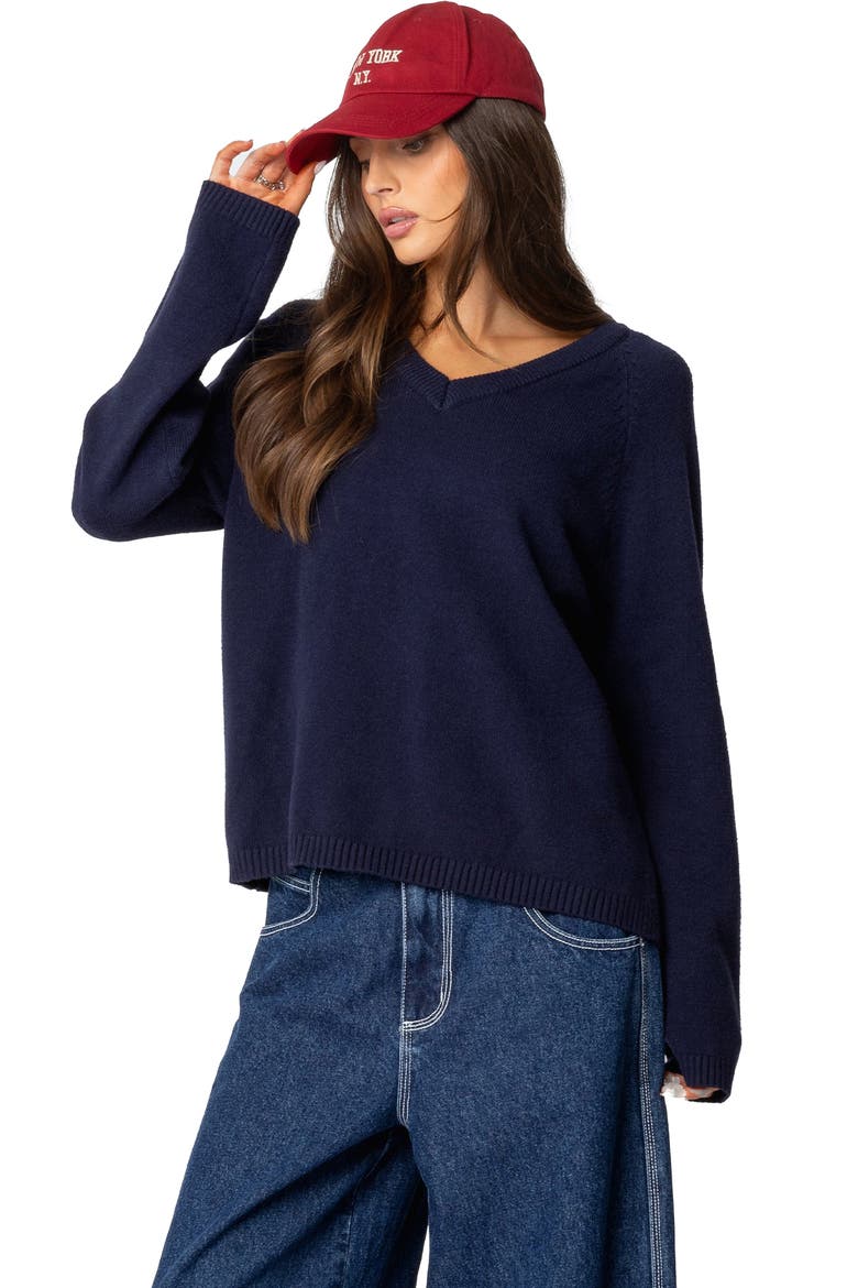 Martha Oversized V-Neck Sweater, Alternate, color, NAVY