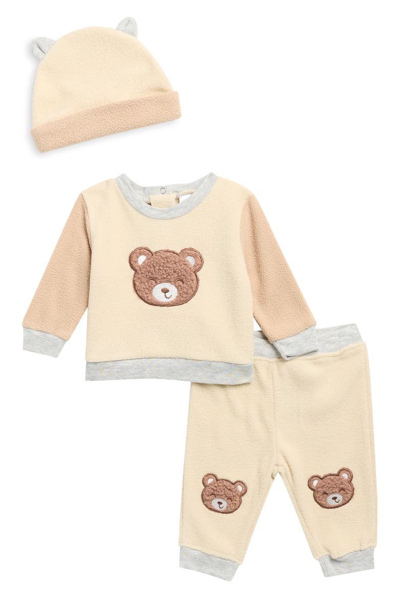 Bear Sweatshirt, Jogger & Hat Set, Main, color, BEIGE/ KHAKI