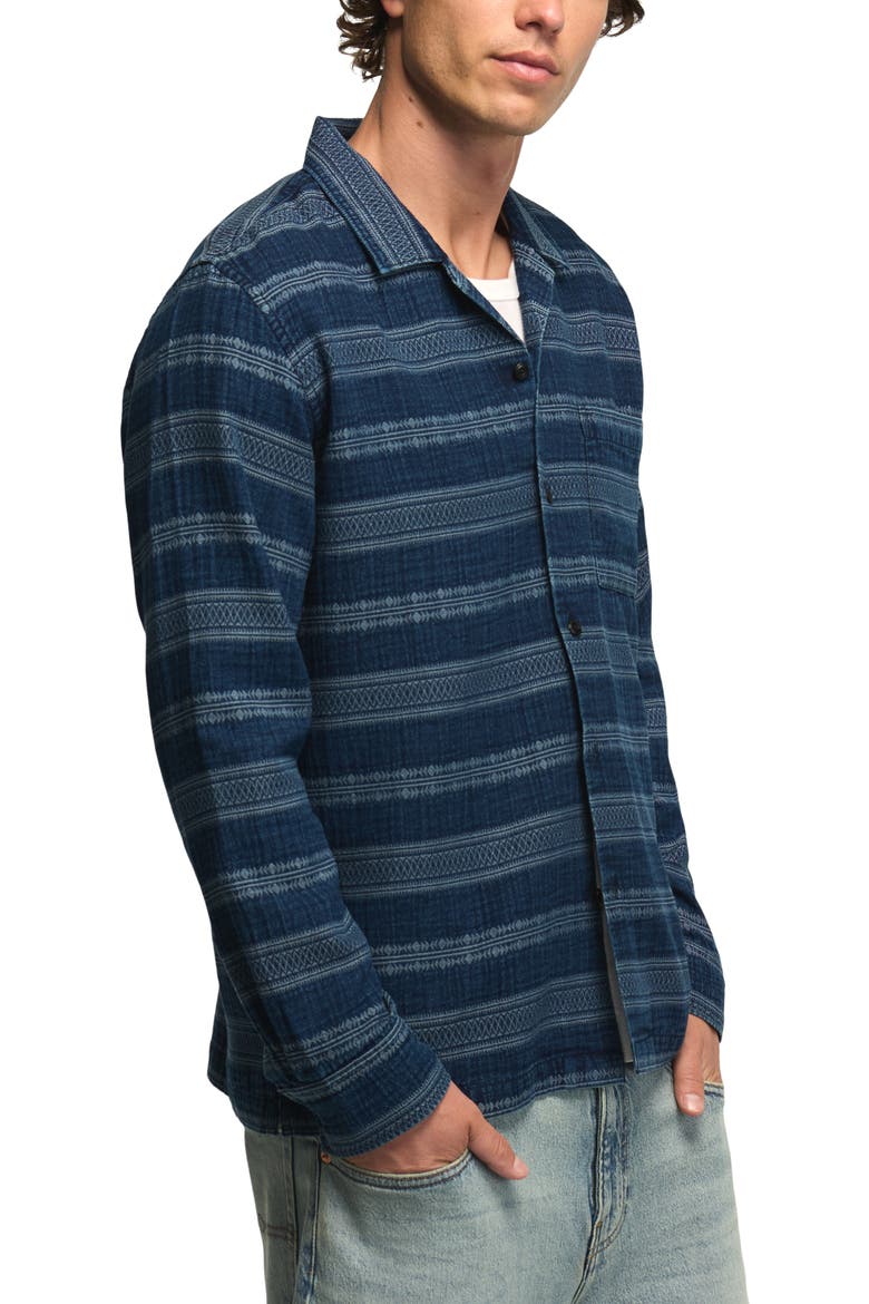 Stripe Long Sleeve Camp Shirt, Alternate, color, INDIGO