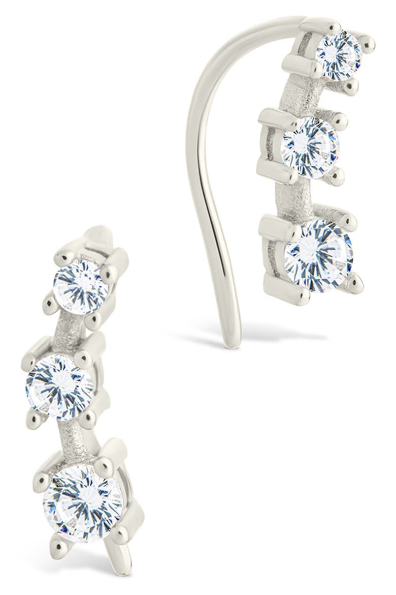 Cubic Zirconia Mini Ear Crawlers, Main, color, SILVER