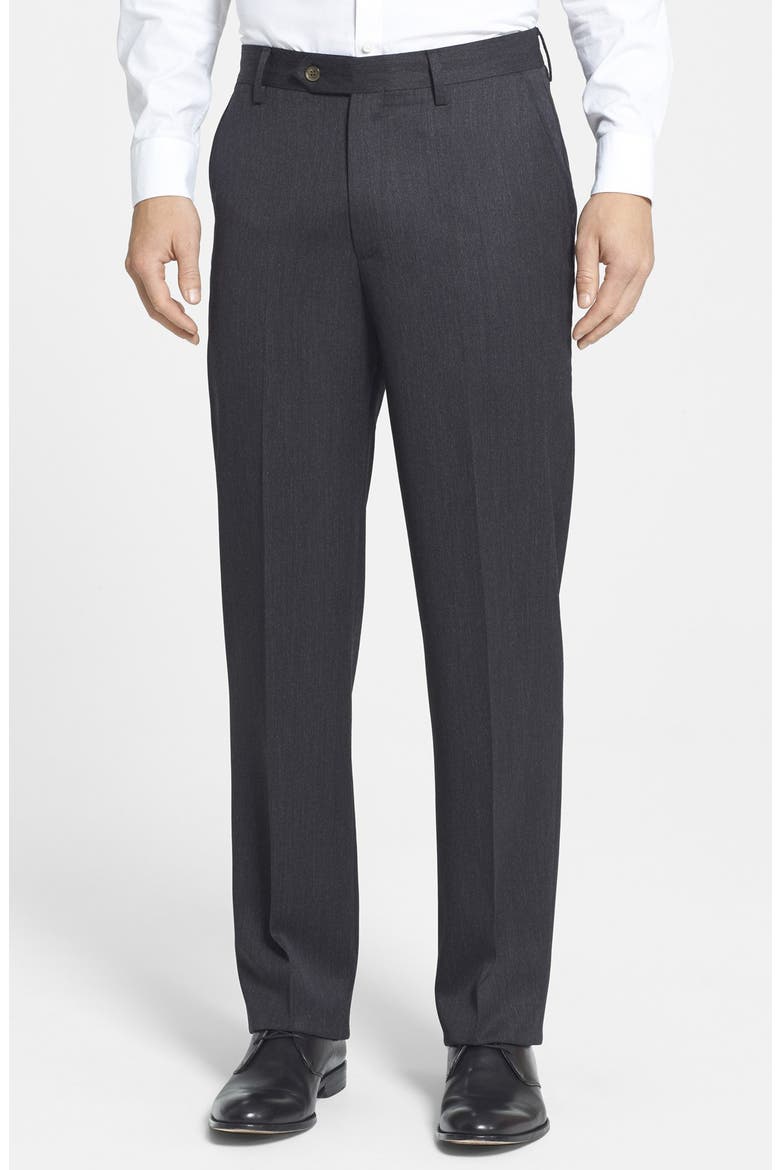 Pleated Worsted Wool Gabardine Pants, Main, color, CHARCOAL