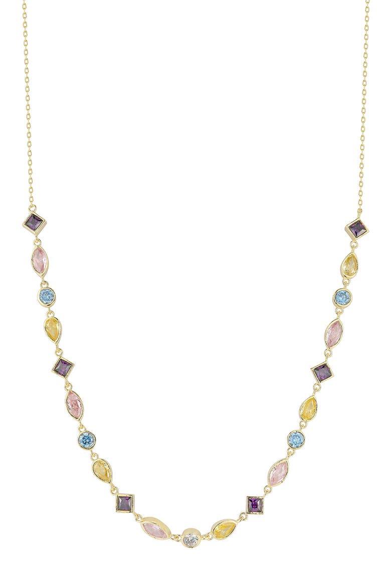 14k Gold Plated Cubic Zirconia Station Necklace, Main, color, GOLD