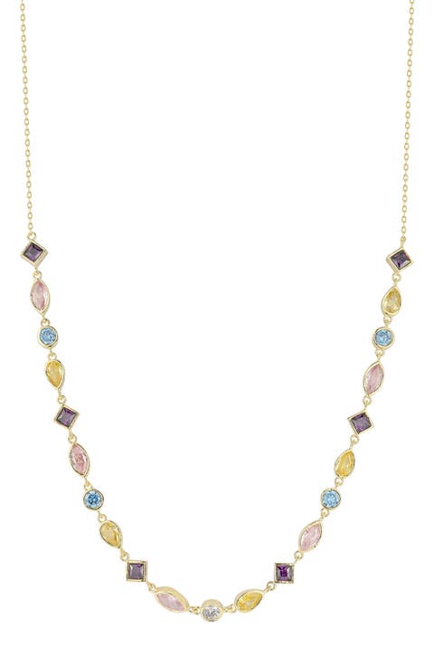 14K Gold Plated Sterling Silver Cubic Zirconia Frontal Necklace