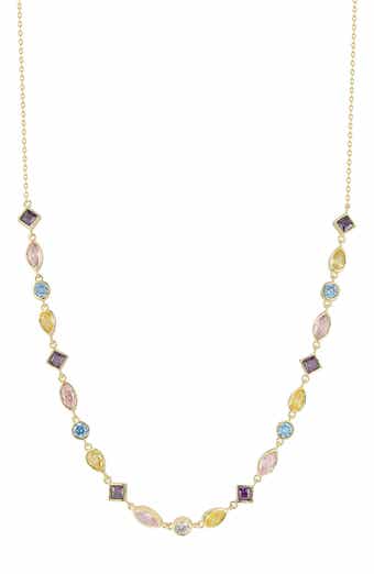 14K Gold Plated Sterling Silver Cubic Zirconia Frontal Necklace