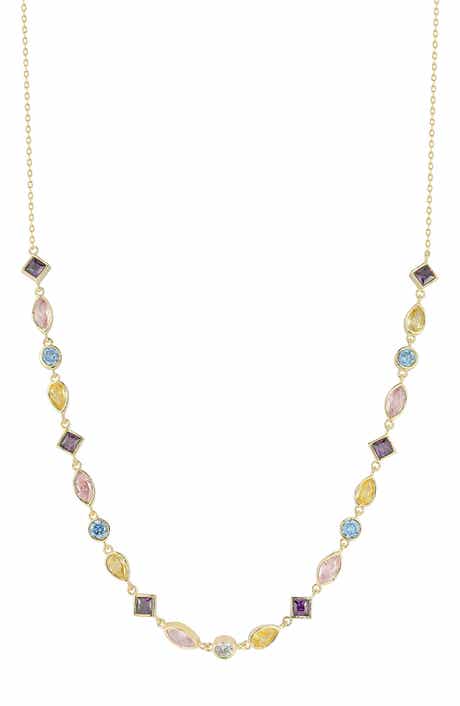 14k Gold Plated Cubic Zirconia Station Necklace