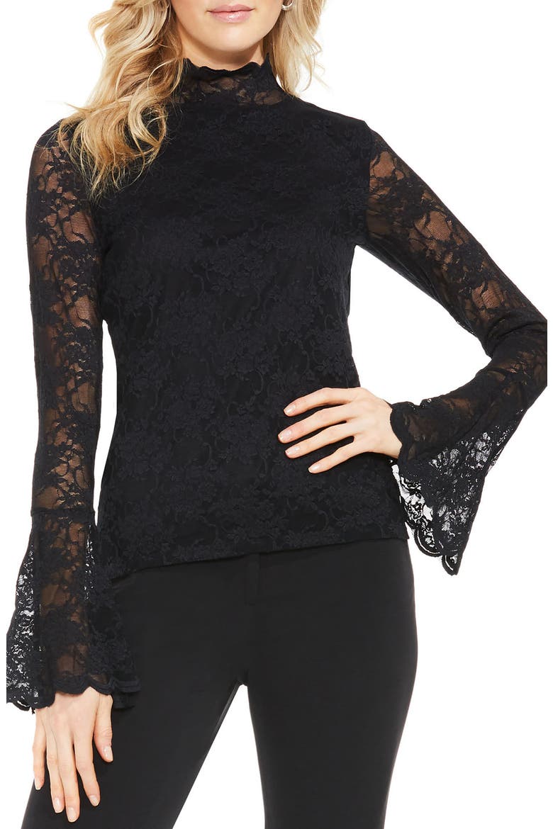 Bell Sleeve Lace Top, Main, color, RICH BLACK
